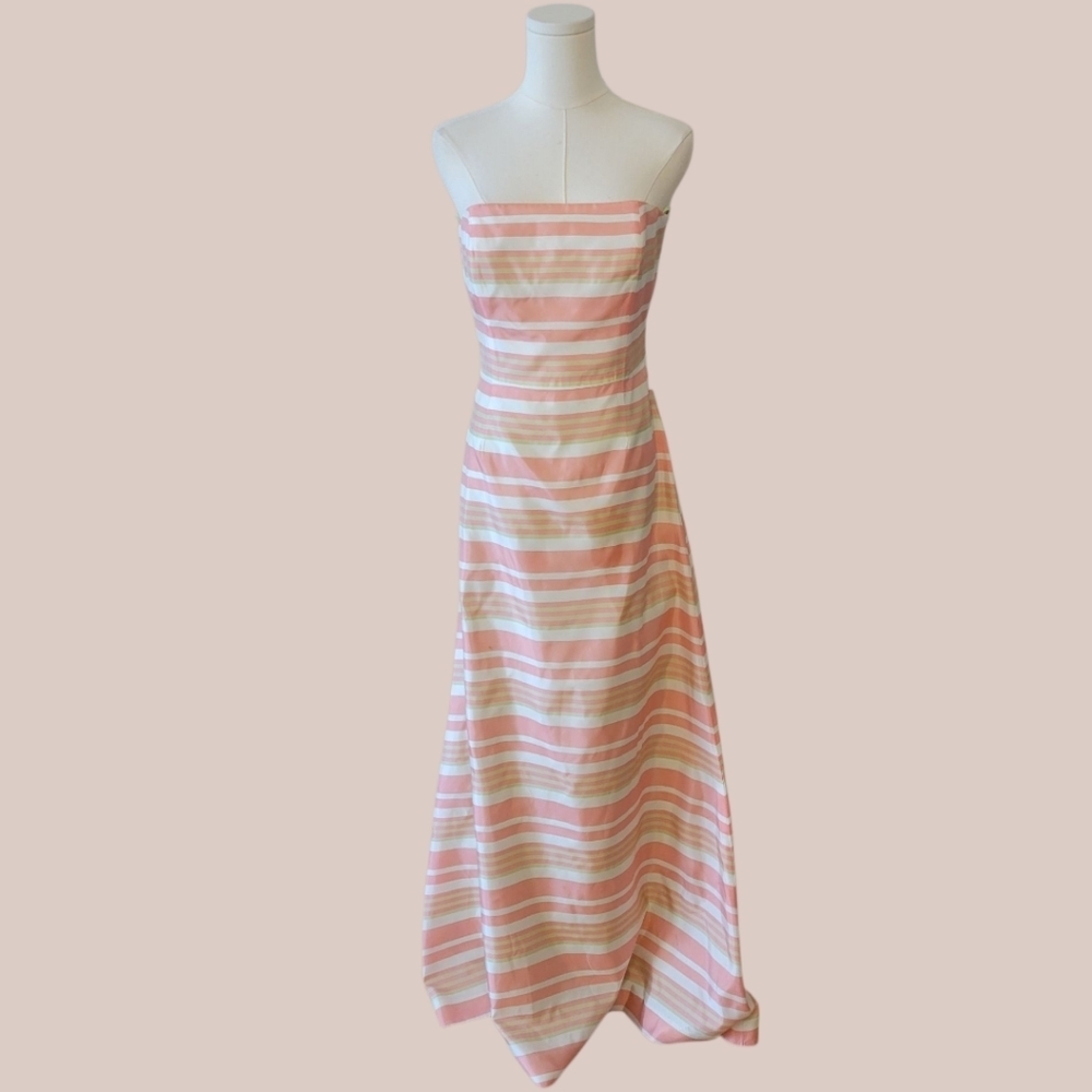 Kathlin Argiro Atelier Pink‎ Striped Strapless Long Dress Size 10